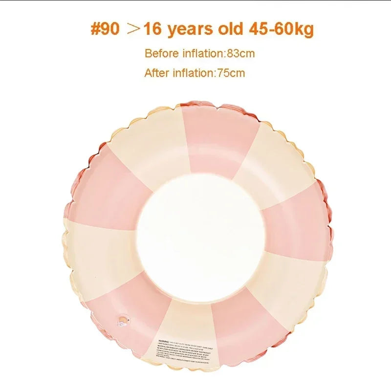 Kids PVC Striped Swimming Ring - Inflatable Floating Tube Donut for Boys & Girls Summer Pool Fun