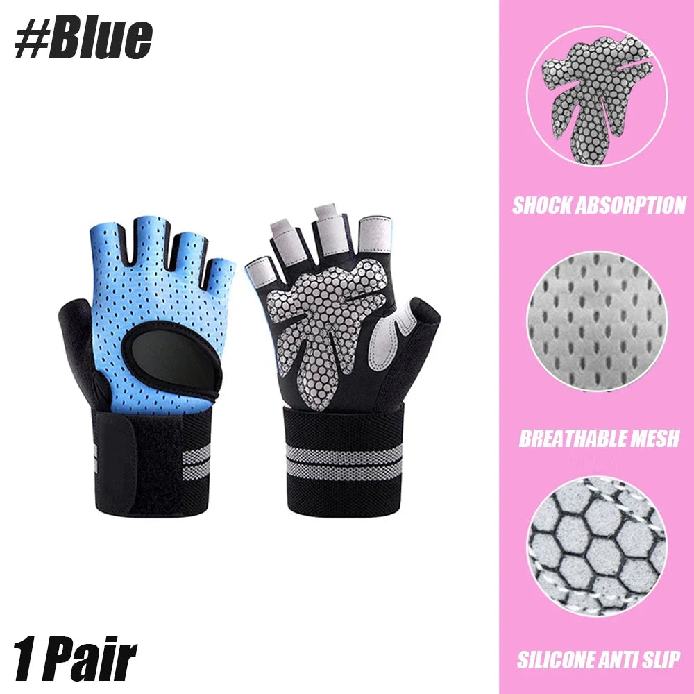 Half-Finger Workout Gloves with Wrist Support - Weight Lifting & Gym Training