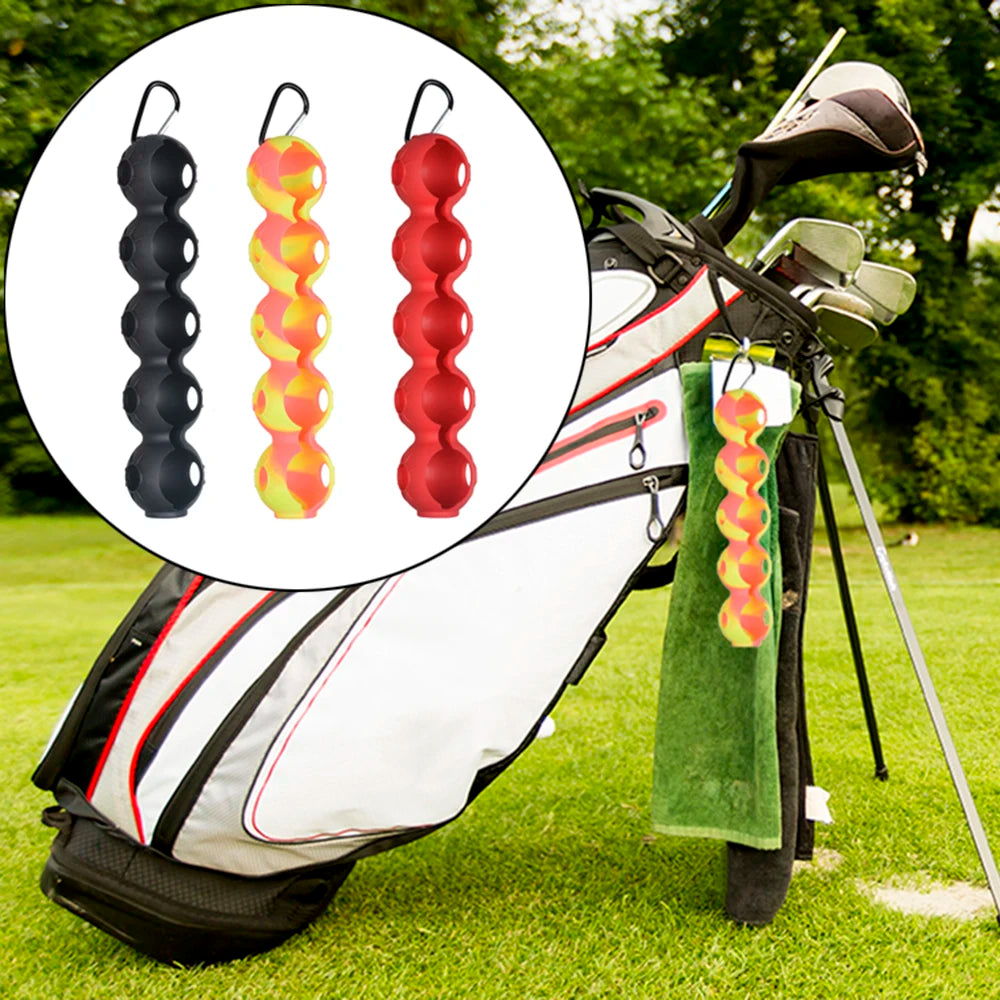 Portable Silicone Golf Ball Pouch - 5-Ball Capacity Carry Case with Hook - Essential Golf Accessories