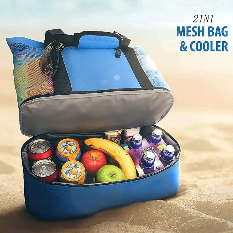 Waterproof Double-Layer Beach Tote Bag - Large Capacity Mesh Swimming Storage Bag with Heat Preservation for Women