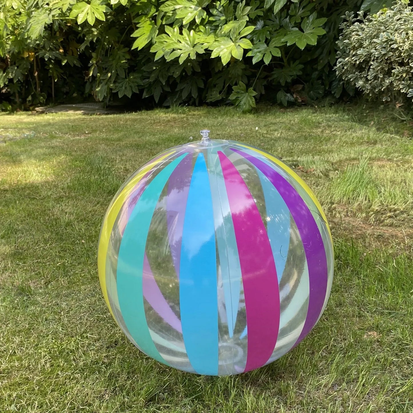 15.35" Colorful Striped Transparent Inflatable Beach Ball - Perfect for Beach, Pool & Party Games (1 Piece)
