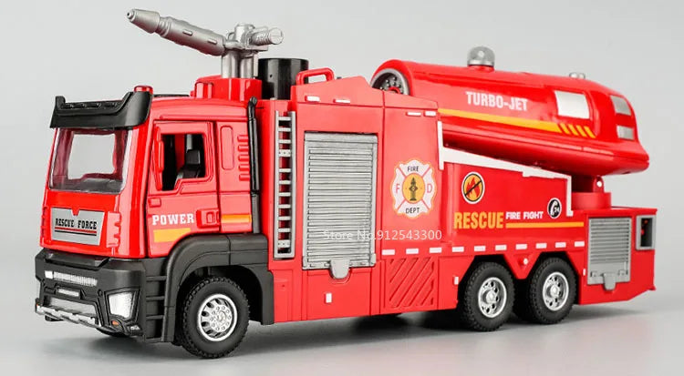 Fire Engine Model Truck 1:32 Scale with Water Spray Function - Ladder Truck Toy with Sound & Light Effects, Pull-Back Action, Opening Doors - Vehicle Collection Gift for Boys