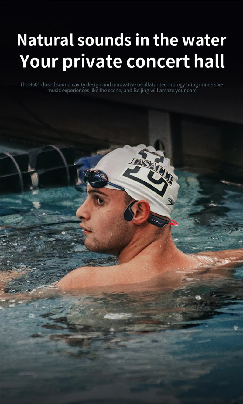 Waterproof Bone Conduction Swimming Headset - Bluetooth 5.3 Wireless Earphones with 32GB Storage, IPX8 Rating & Microphone for Exercise and Fitness