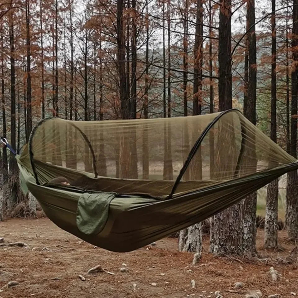 Lightweight Parachute Fabric Camping Hammock with Mosquito Net - High Strength Hanging Bed 250x120cm