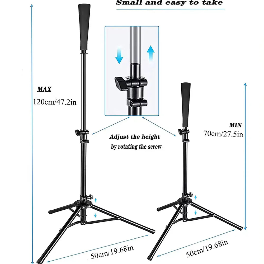 Adjustable Baseball Batting Tee - Portable Tripod Stand for Hitting Training Practice - Foldable Design for Adults, Kids & Beginners