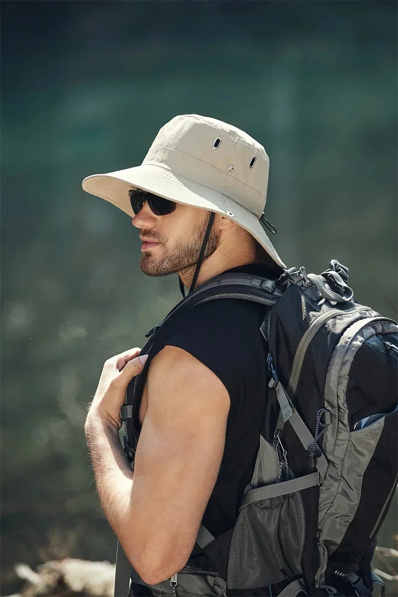 Men's Summer Fisherman Bucket Hat - Wide Brim Sun Protection Cap for Outdoor Activities