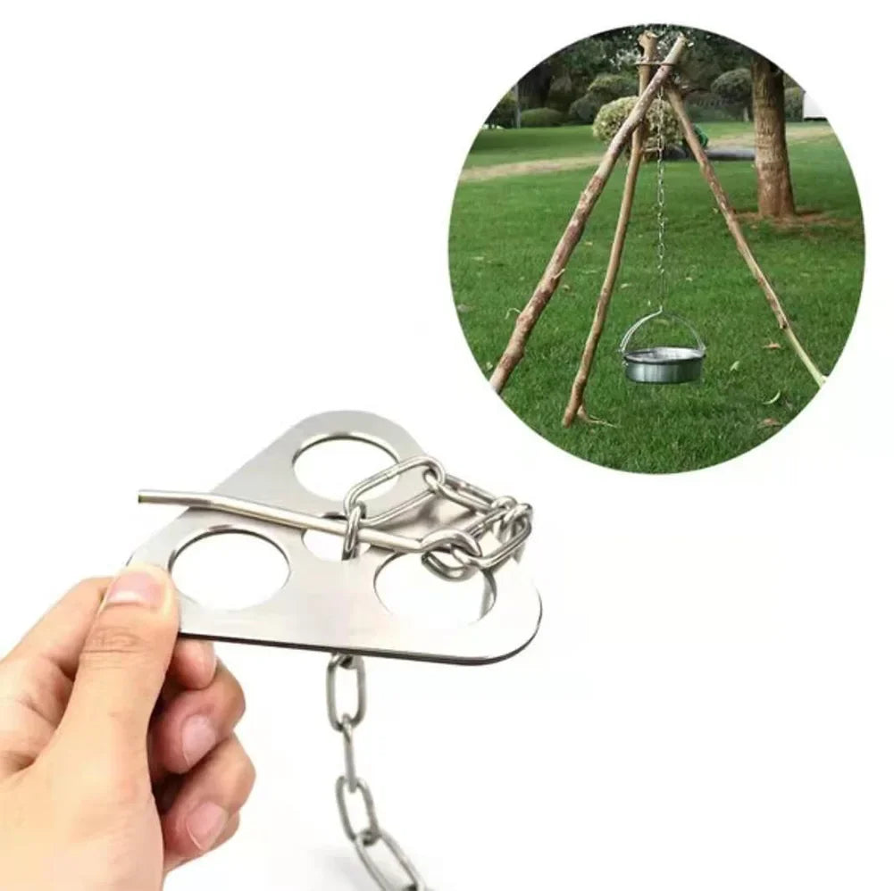 Detachable Outdoor BBQ Tripod with Hanging Rack - Portable Camping Cooking Equipment Set