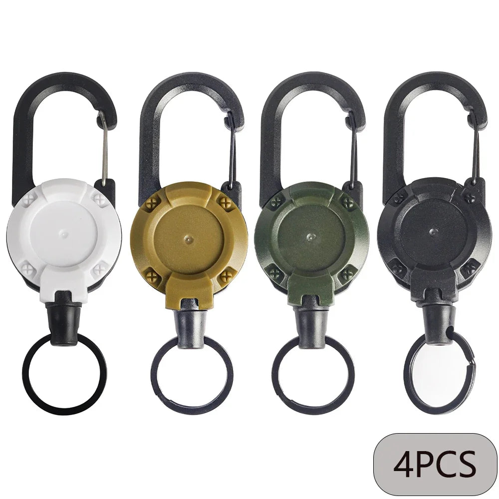 Heavy Duty Retractable Badge Reel Keychain with Carabiner Clip - Extendable Key Chain Holder for Men's Outdoor Bags (1/2/4 Pack Options)