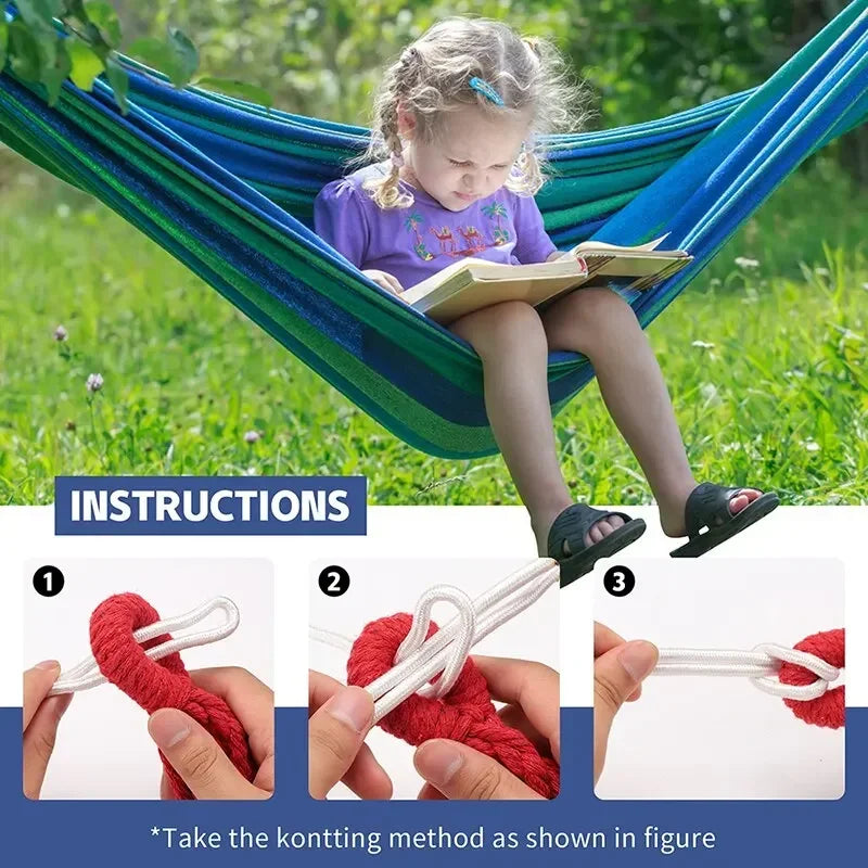 Canvas Outdoor Hammock - Heavy Duty Camping Swing with Tree Ropes - 200kg Weight Capacity - Ideal for Garden, Patio & Backyard