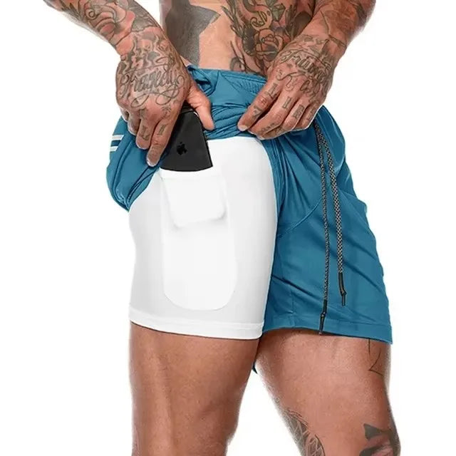 Men's 2-in-1 Compression Athletic Shorts - Double Layer Summer Fitness Training Shorts for Gym & Sports