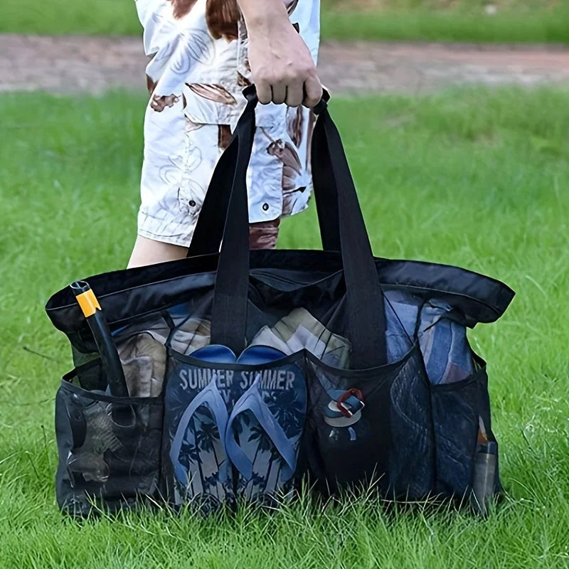 Premium Oversized Beach Tote - Ultra-Light, Waterproof Design with Foldable Structure, Mesh Carrying Straps, Secure Zippered Compartments & Reinforced Shoulder Handles