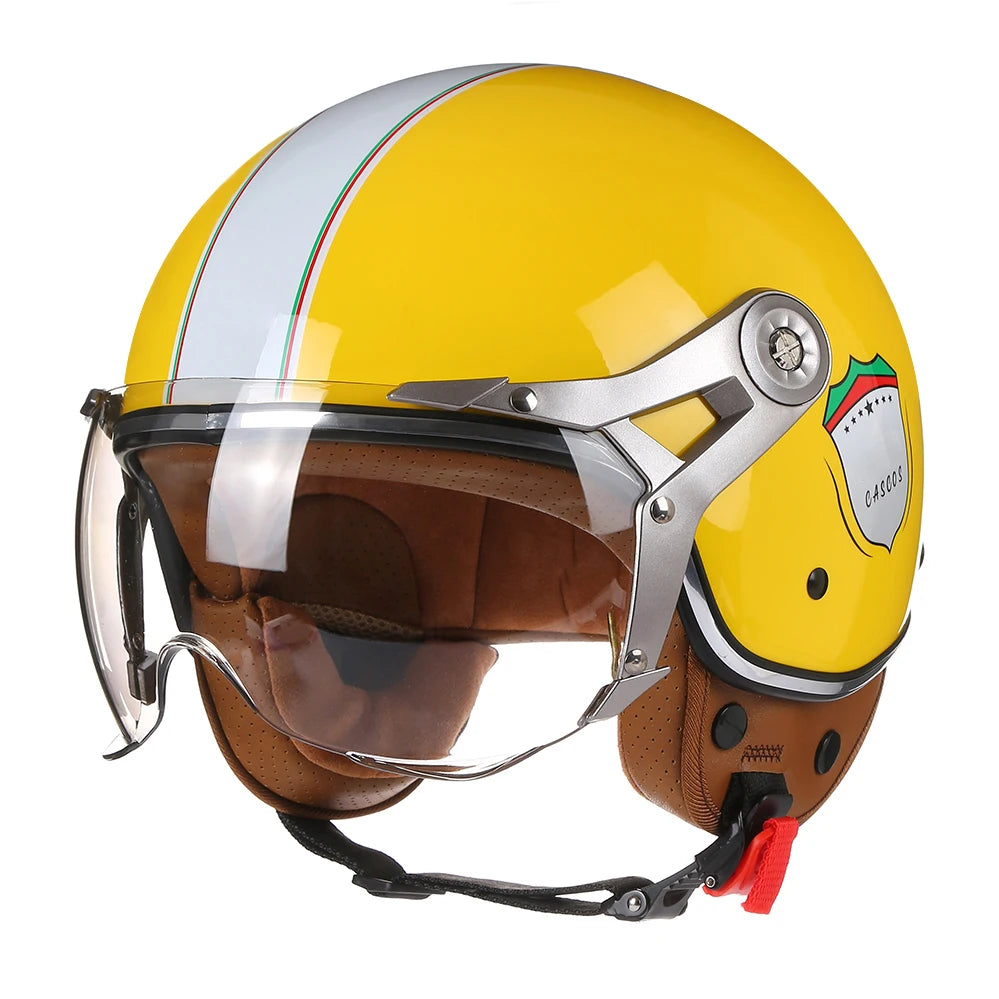 Retro 3/4 Open Face Motorcycle Helmet - Jet Style with Visor for Motorbike & Scooter Riding