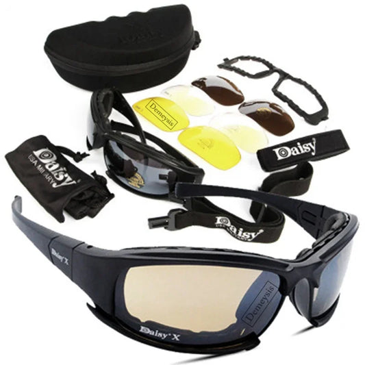 Tactical Polarized Sports Sunglasses - 4 Interchangeable Lenses Set with Original Box - Men's Shooting & Hiking Eyewear