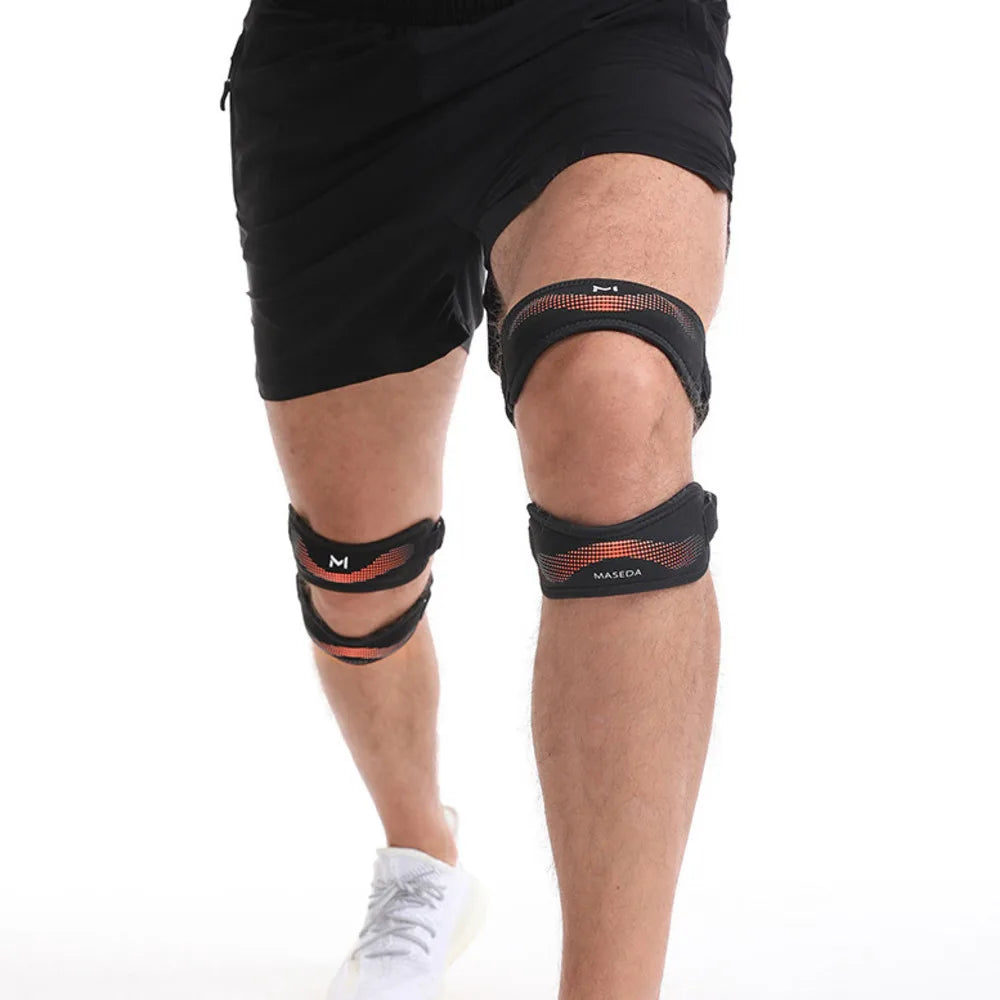 Upgraded Sports Knee Pads - Double Patella Straps, Anti-Slip Silicone, Adjustable & Shock-Absorbing