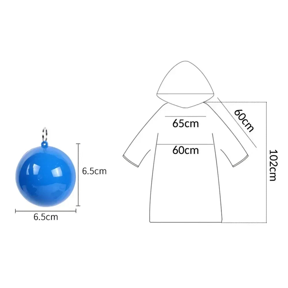 Portable Disposable Raincoat with Keychain - Compression Ball Pocket Poncho for Outdoor Travel and Camping
