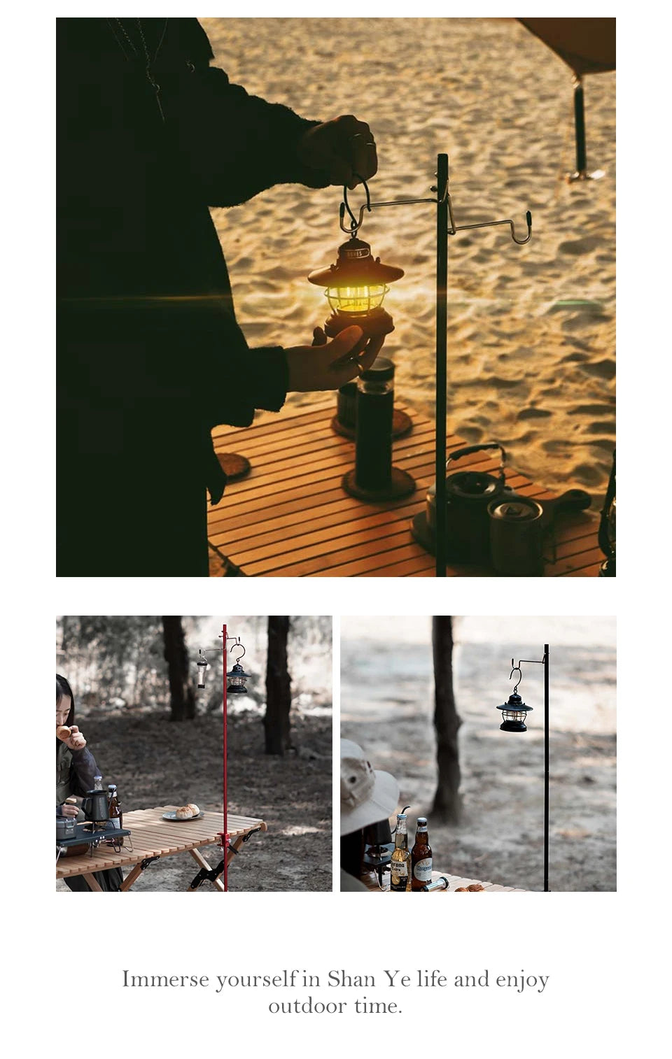 Portable Camping Lantern Stand - Detachable Tabletop Light Holder with Hangers for Hiking & Tourist Equipment