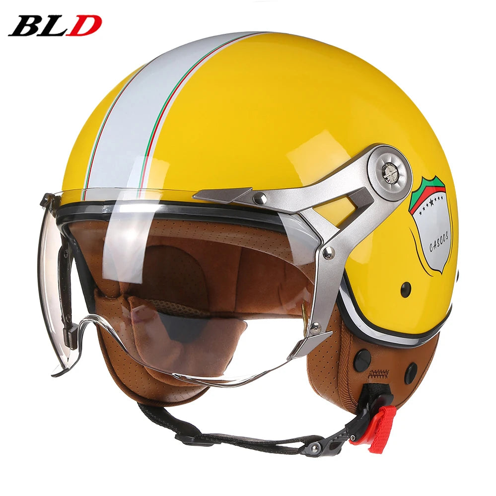 Retro 3/4 Open Face Motorcycle Helmet - Jet Style with Visor for Motorbike & Scooter Riding