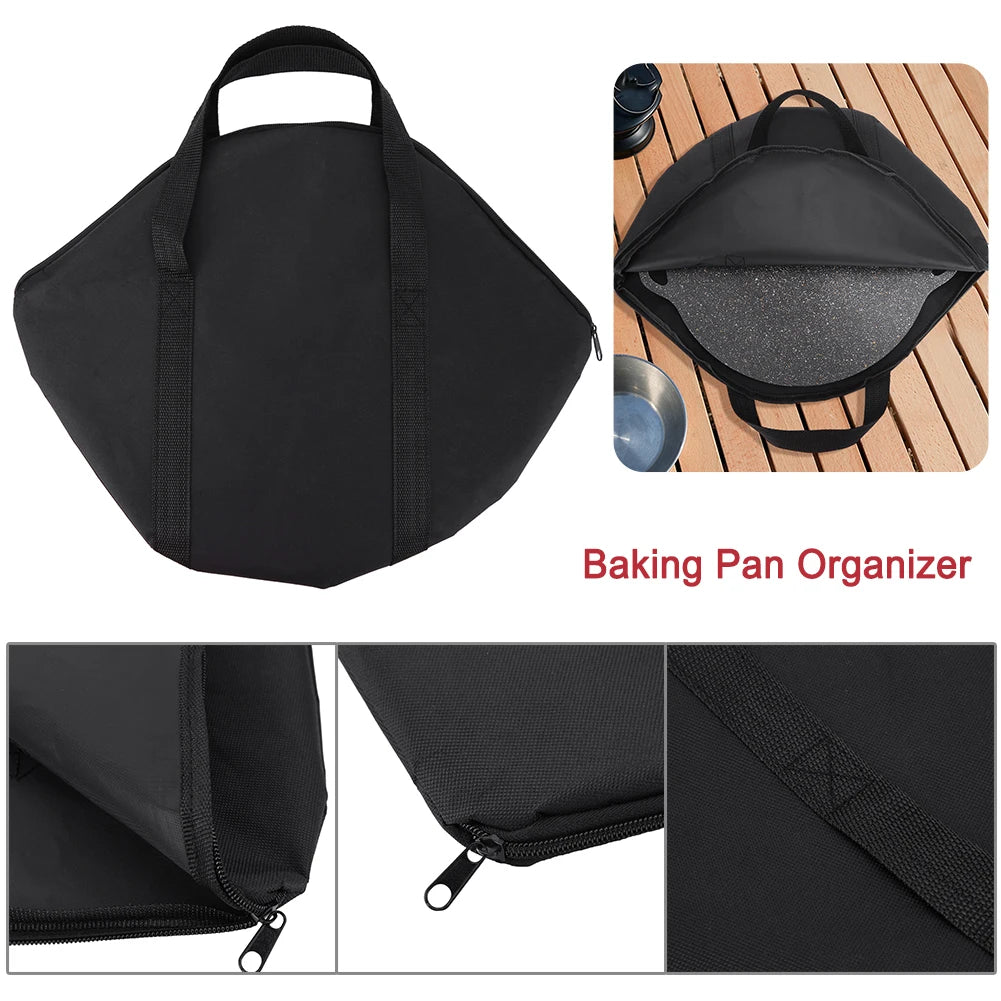 Waterproof Baking Pan Carrying Case with Anti-Scald Wood Handle - BBQ Grilling Skillet Storage Bag