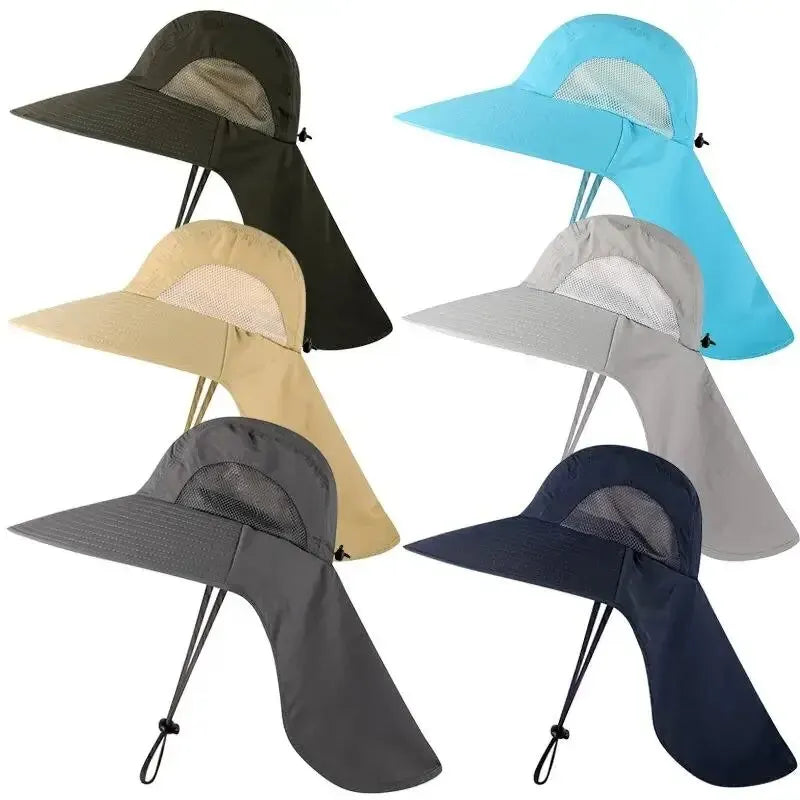 Unisex Wide Brim Safari Hat with Cooling Neck Flap - Sun Protection Baseball Cap for Outdoor Hiking and Fishing
