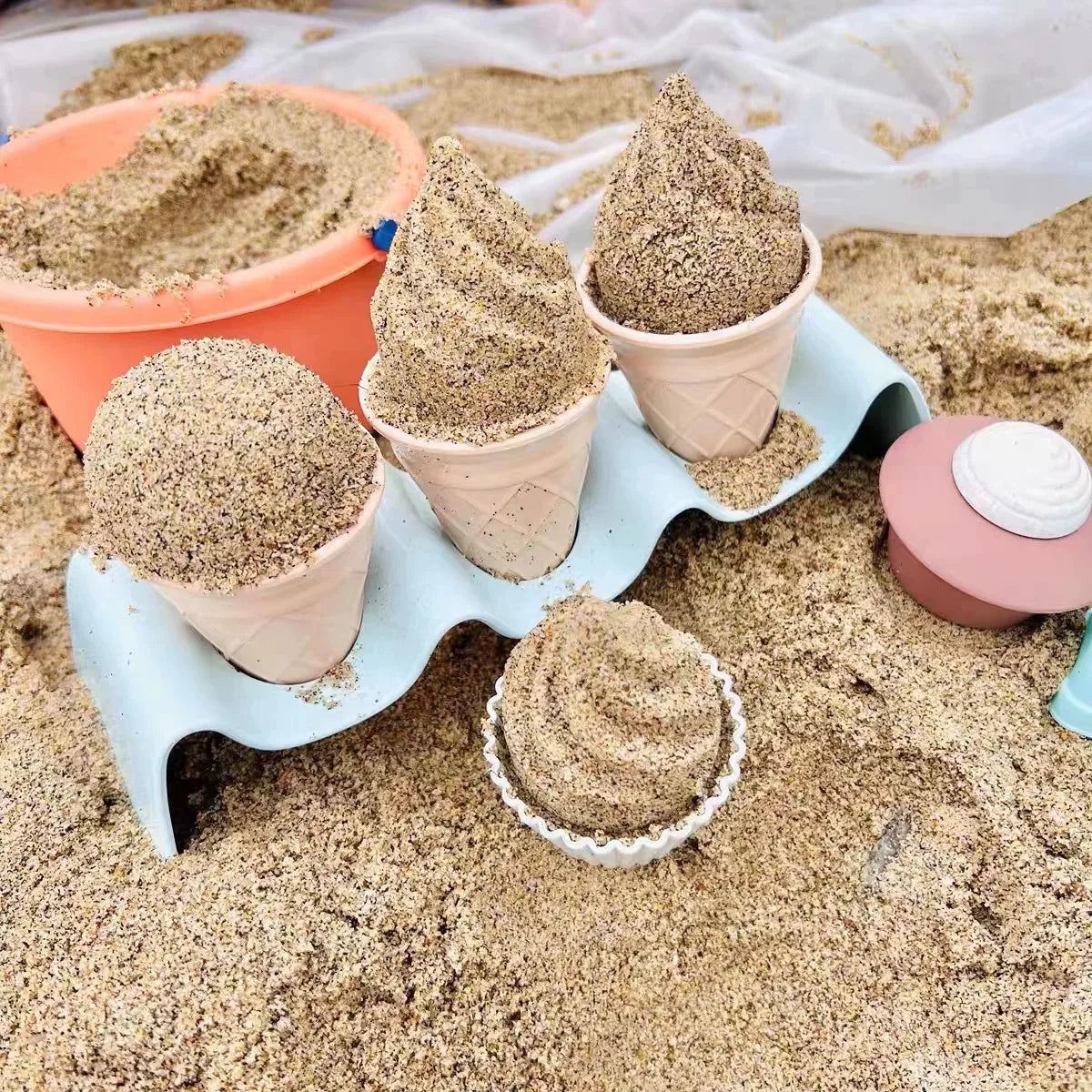 Eco-Friendly Beach Sand Toys Set - Wheat Straw Ice Cream Digging Tools for Kids Outdoor Play (Nordic Design)