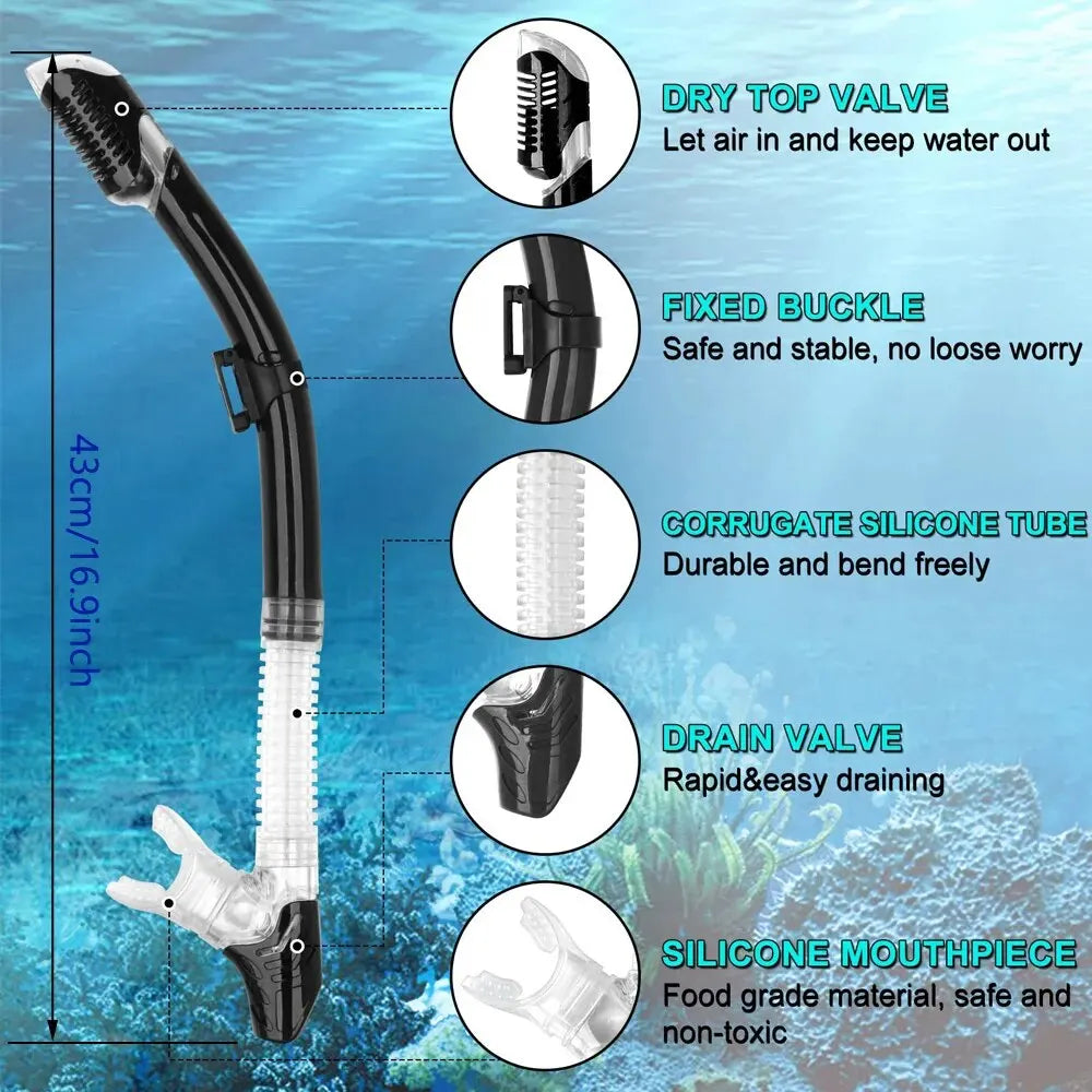 Professional Dry Snorkel Tube for Scuba Diving and Swimming