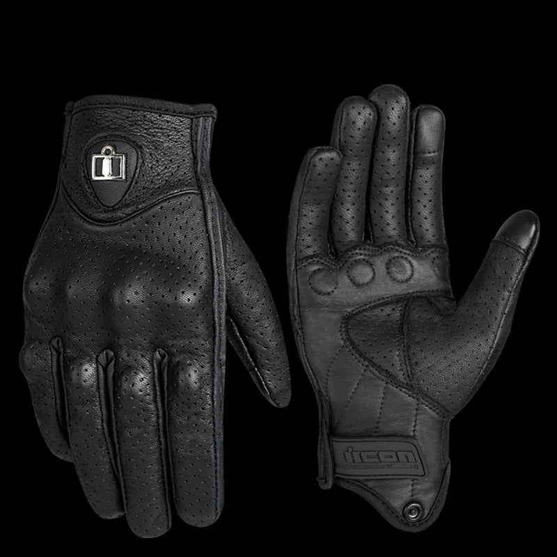 Full Finger Motorcycle Gloves - Breathable Leather Carbon Fiber - Men & Women - All Season Motorbike Motorcross Cycling Gloves
