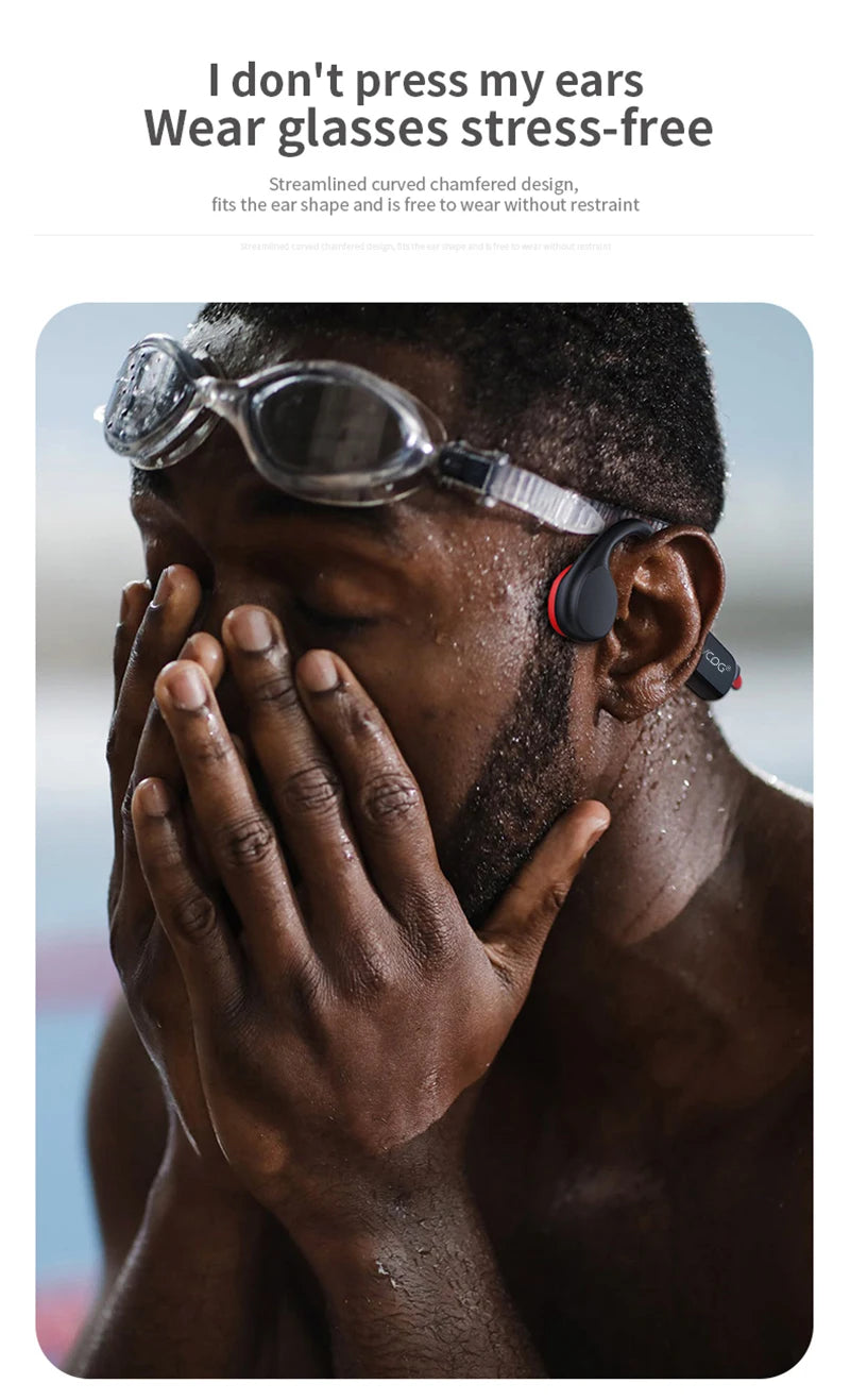 Waterproof Bone Conduction Swimming Headset - Bluetooth 5.3 Wireless Earphones with 32GB Storage, IPX8 Rating & Microphone for Exercise and Fitness