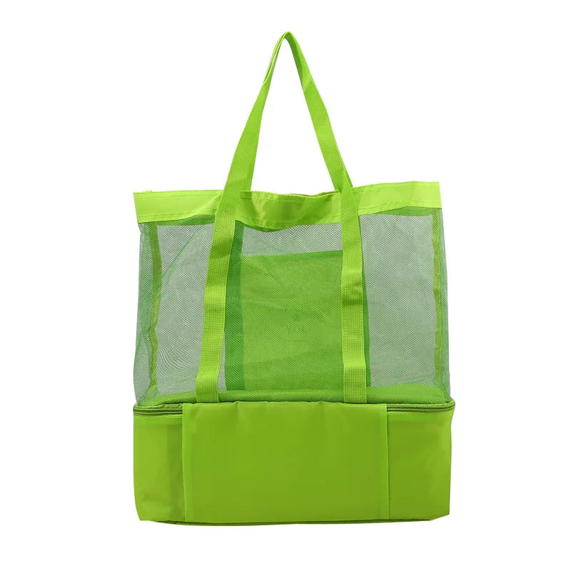Waterproof Double-Layer Beach Tote Bag - Large Capacity Mesh Swimming Storage Bag with Heat Preservation for Women