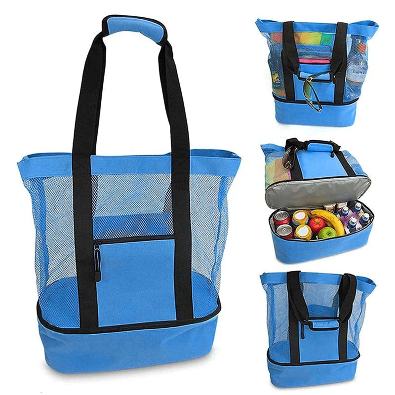 Waterproof Double-Layer Beach Tote Bag - Large Capacity Mesh Swimming Storage Bag with Heat Preservation for Women