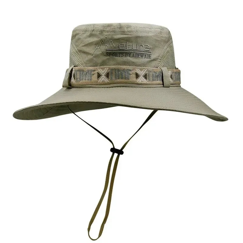 Men's UV Protection Wide Brim Bucket Hat - Outdoor Safari Hiking Mesh Fisherman Cap