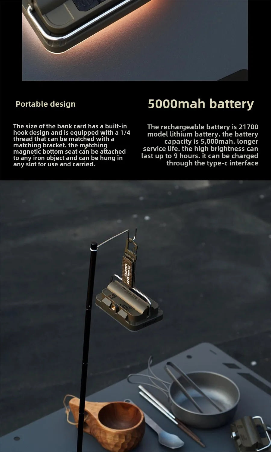 Rechargeable 5000mAh LED Camping Light - Waterproof Portable Hanging Tent Lamp for Outdoor Emergency Lighting