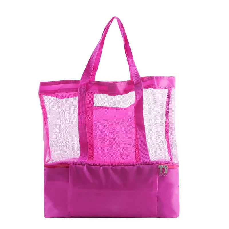 Waterproof Double-Layer Beach Tote Bag - Large Capacity Mesh Swimming Storage Bag with Heat Preservation for Women
