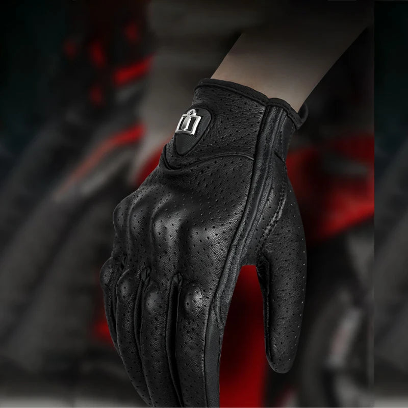 Full Finger Motorcycle Gloves - Breathable Leather Carbon Fiber - Men & Women - All Season Motorbike Motorcross Cycling Gloves