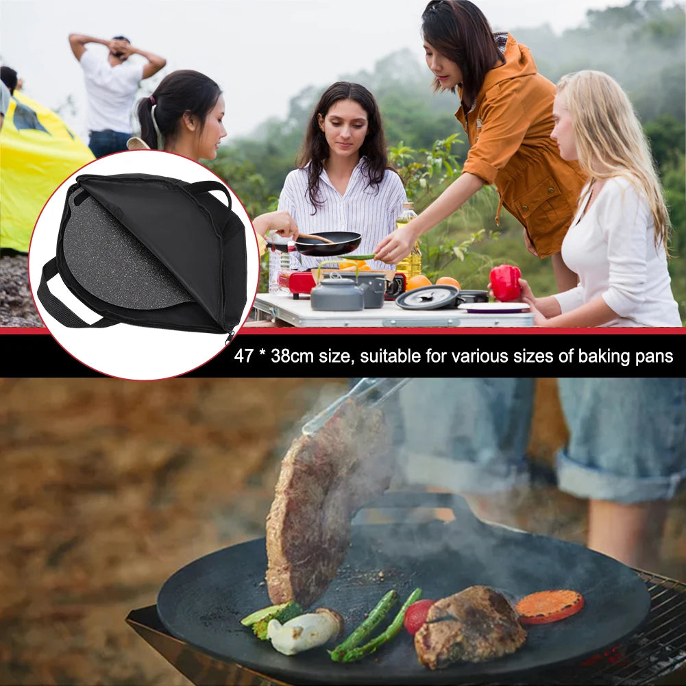 Waterproof Baking Pan Carrying Case with Anti-Scald Wood Handle - BBQ Grilling Skillet Storage Bag