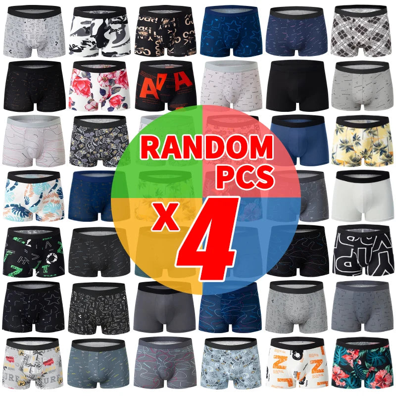 Men's Printed Fashion Boxer Briefs - 4/5 Pack European & American Sizes, Plus Size Comfortable Underwear & Swim Trunks