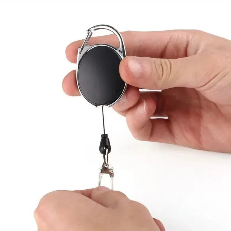 Retractable Badge Holder with Keychain - ID Card Holder with Backpack Clip, Lanyard & Hiking Buckle Key Ring Tool