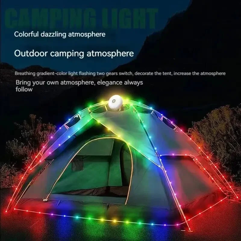 Rechargeable 10M LED Light Strip - Waterproof Camping Atmosphere Lamp Belt for Outdoor Tent Garden Room Decoration