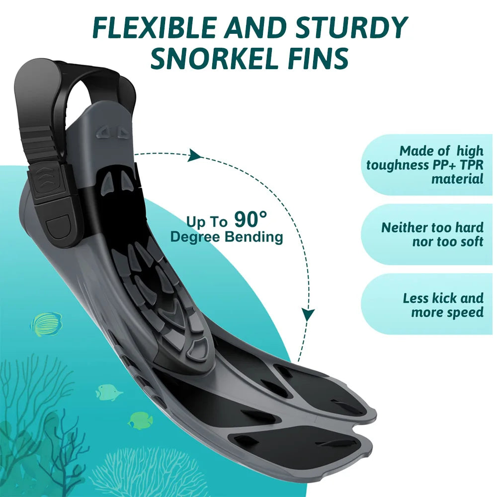 Adjustable Open Heel Swimming Fins - Short Silicone Diving Flippers with Quick-Release Buckles for Adult Men & Women Travel Size