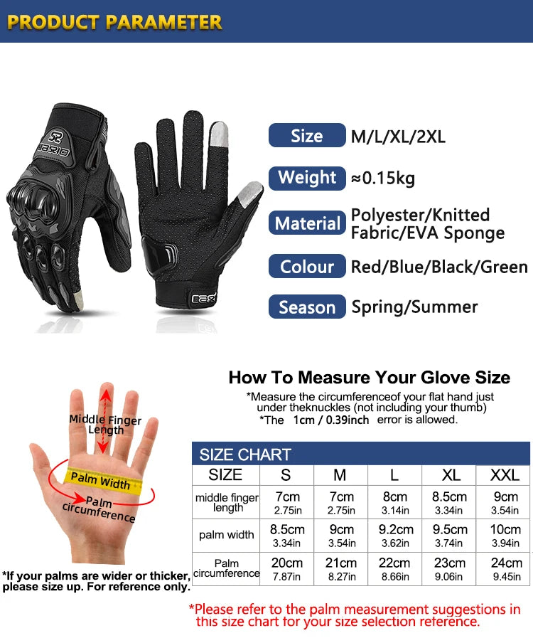 Full Finger Motorcycle Gloves - Summer Breathable, Touch Screen, Non-Slip Racing Gloves