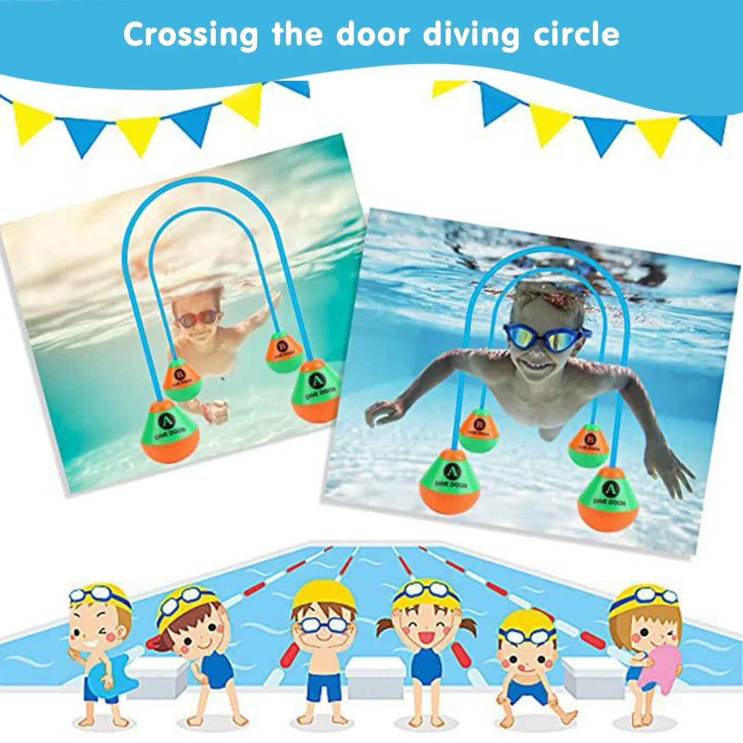 Swimming Pool Dive Rings Set - 2-Piece Reusable Through-Door Diving Game for Adults & Kids - Fun Water Sports Training Aid