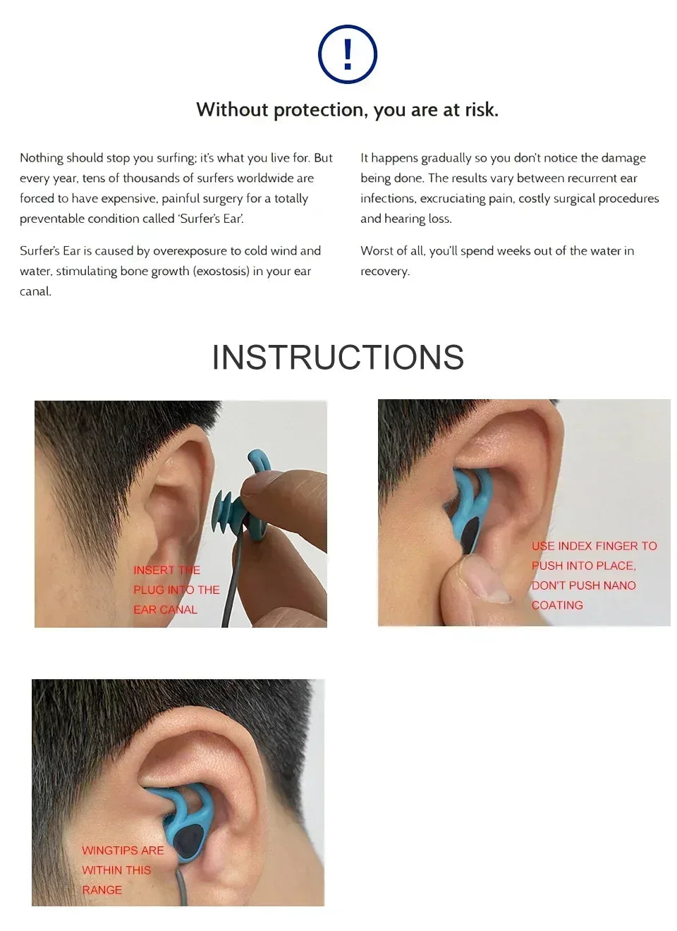 Universal-Fit Waterproof Ear Plugs with Sound Transmission - Swimming Surfing Diving Water Sports Accessories with Lanyard