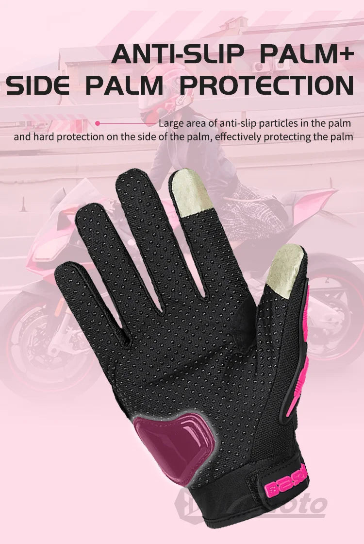 Women's Pink Breathable Motorcycle Gloves - Anti-Fall Touch Screen Motocross Riding Gloves
