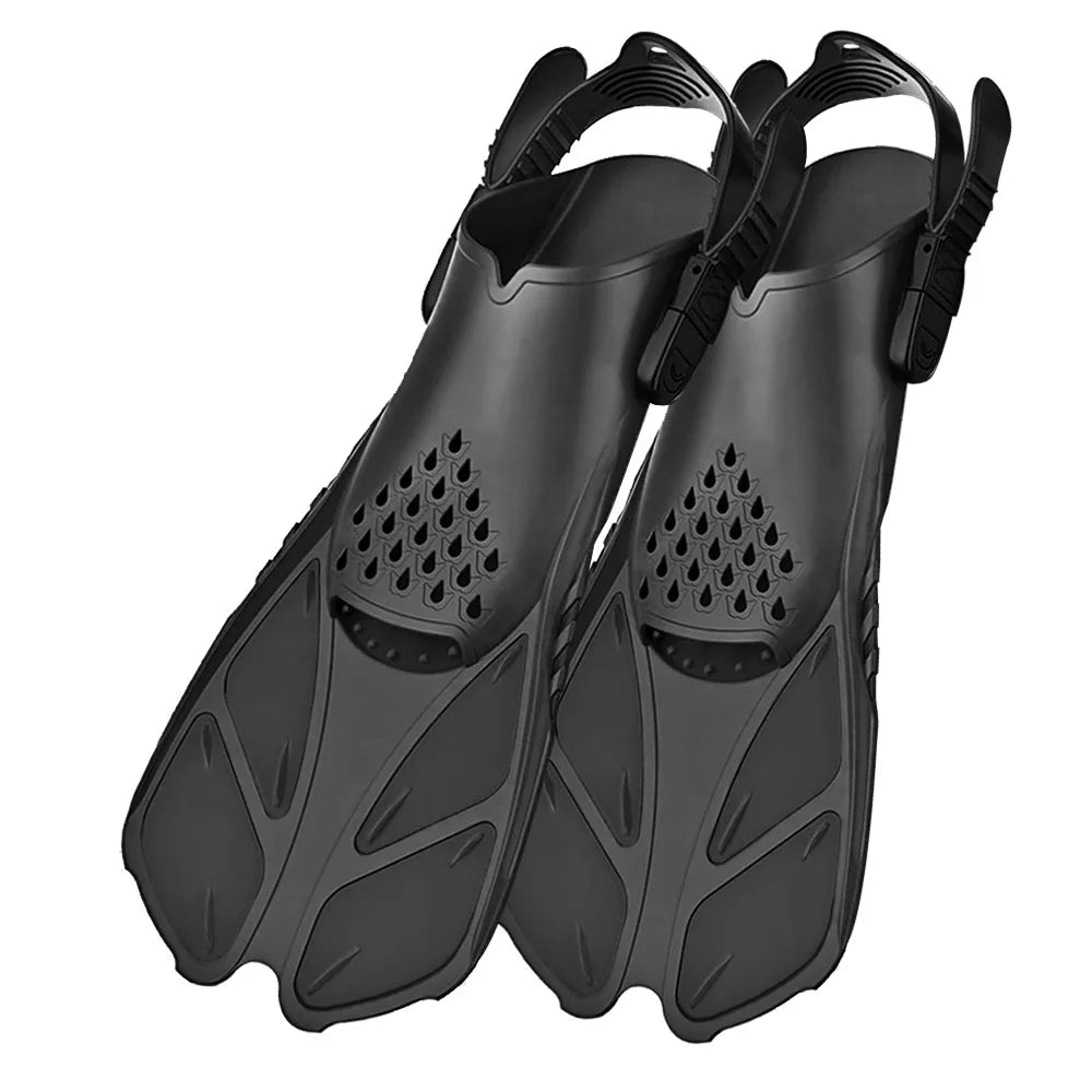 Adjustable Open Heel Swimming Fins - Short Silicone Diving Flippers with Quick-Release Buckles for Adult Men & Women Travel Size