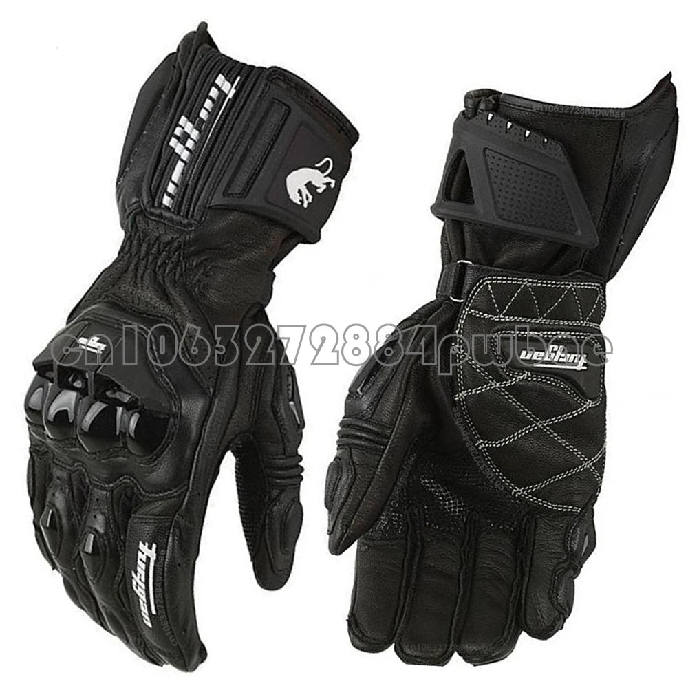 Men's Leather Motorcycle Gloves - Windproof Motocross Riding Gloves with Protective Equipment