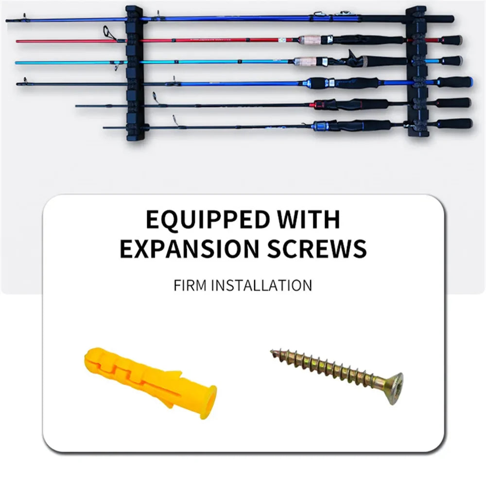 6-Hole Wall-Mounted Fishing Rod Holder - Vertical & Horizontal Display Rack