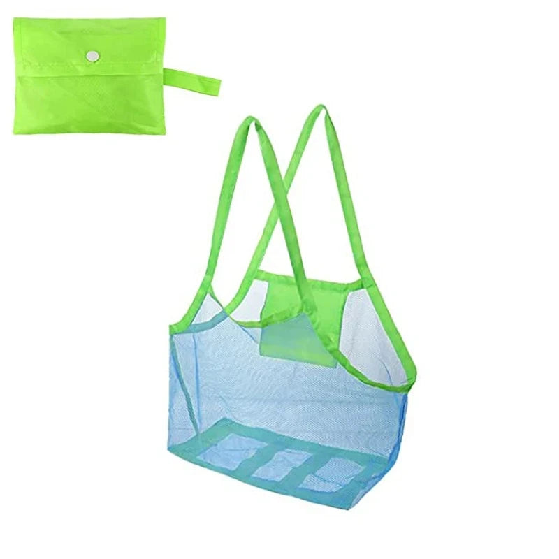 Large Multicolor Mesh Beach Tote - Breathable Sand-Away Bag with Hanging Loop & Foldable Toy Storage (1pc)