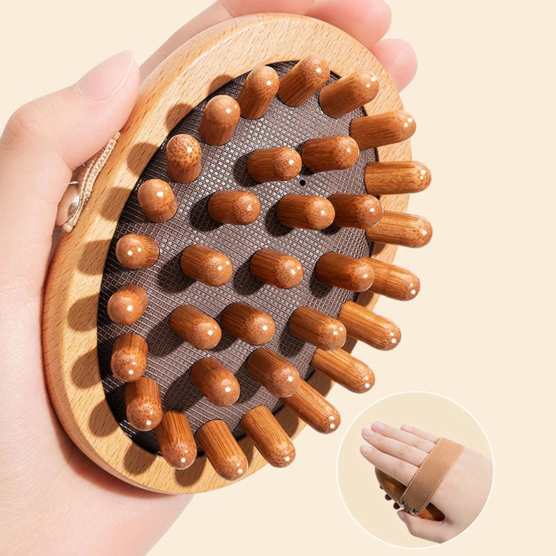 Wooden Body & Scalp Massage Brush - Natural Beech Air Cushion Massager for Anti-Cellulite & Relaxation