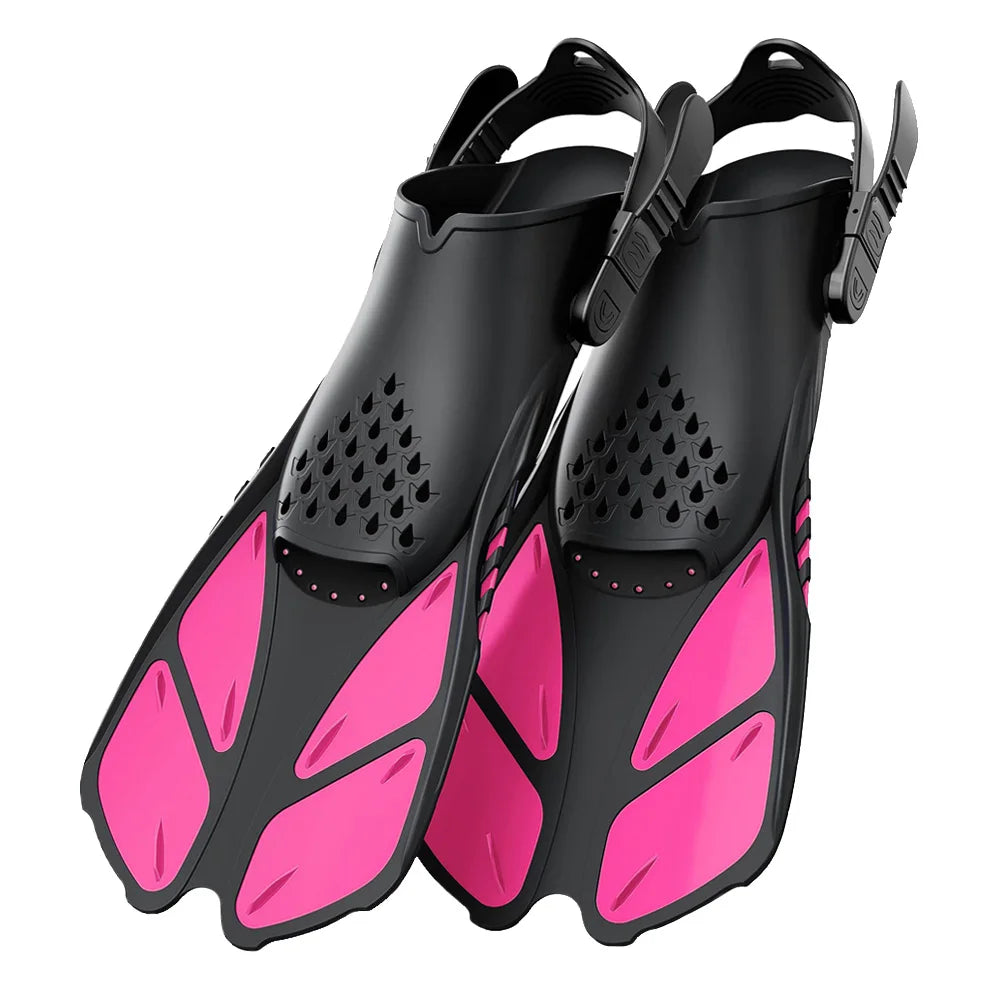 Adjustable Open Heel Swimming Fins - Short Silicone Diving Flippers with Quick-Release Buckles for Adult Men & Women Travel Size