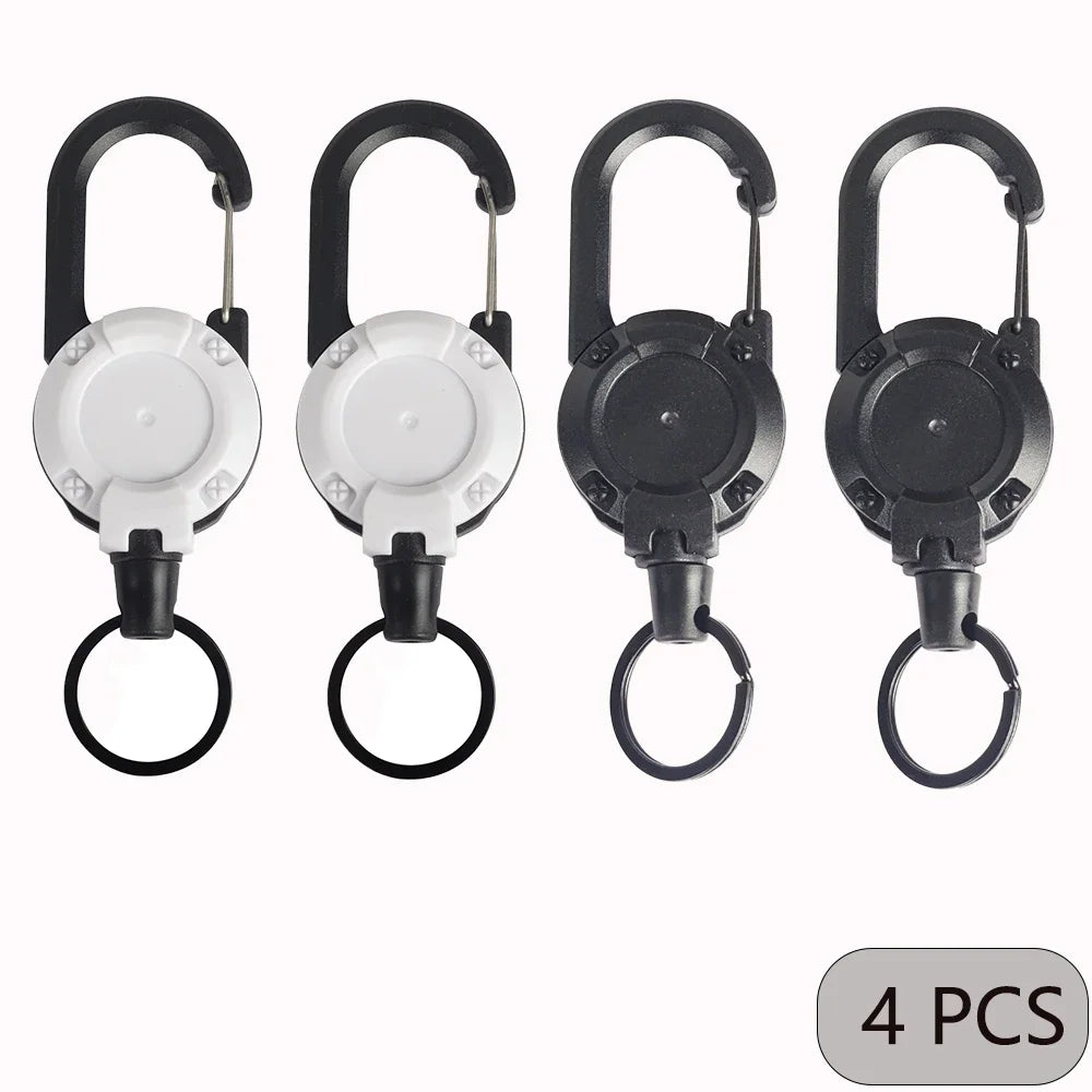 Heavy Duty Retractable Badge Reel Keychain with Carabiner Clip - Extendable Key Chain Holder for Men's Outdoor Bags (1/2/4 Pack Options)