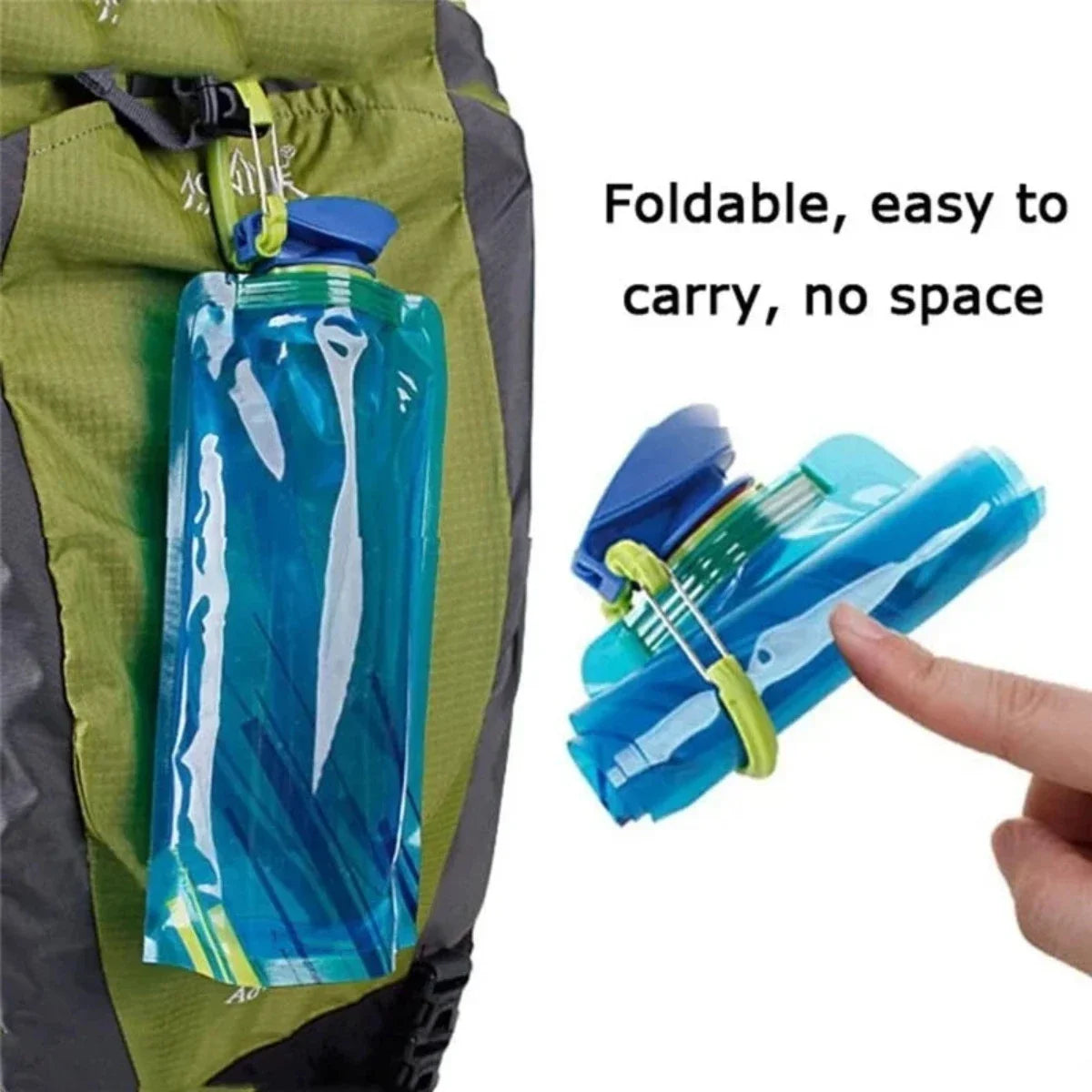 Lightweight Foldable Water Bottle 700ml - Portable Soft Camping Water Bag with Handle & Hanging Hook for Outdoor Sports